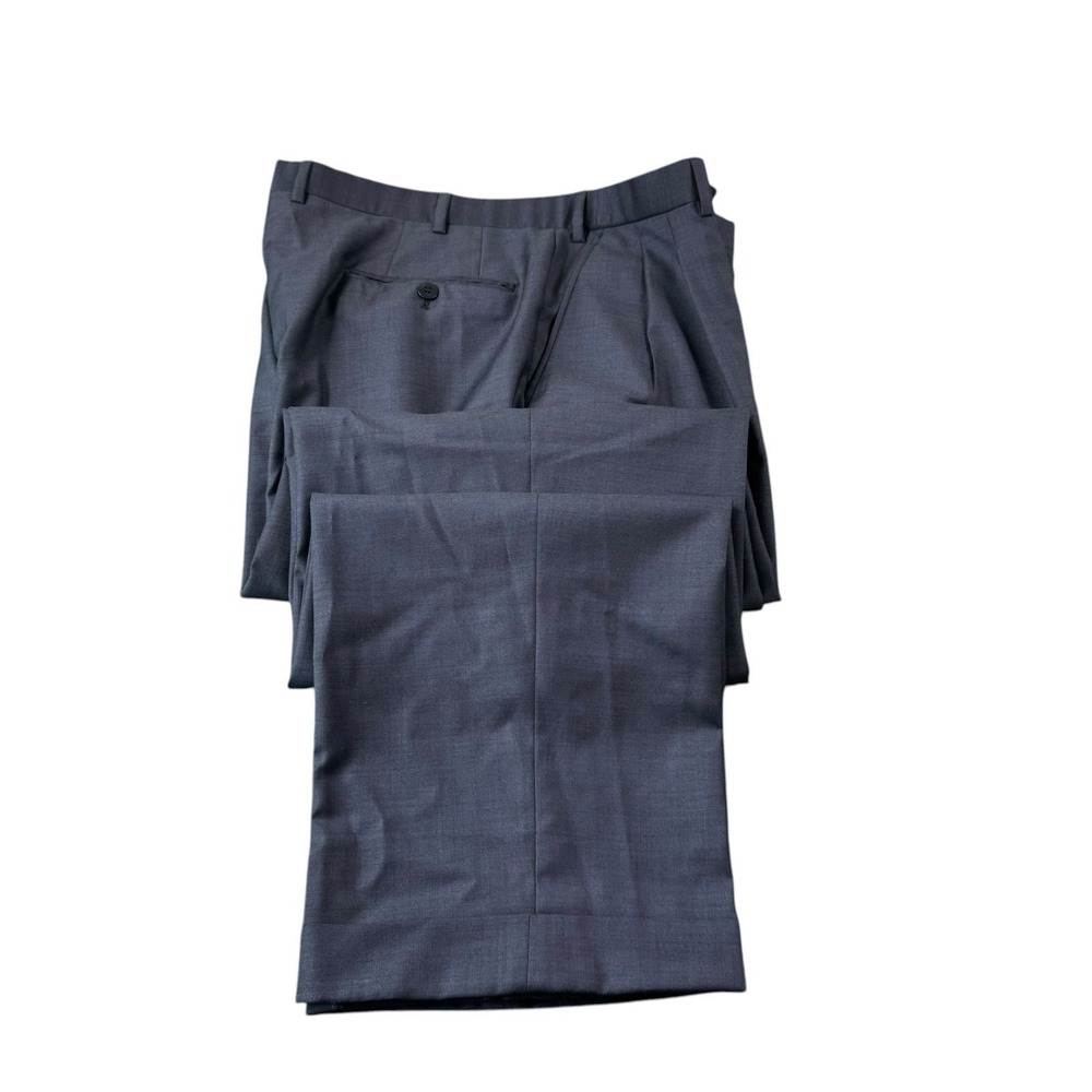 Brioni Navy Blue Woven Pure Wool Men's Double Pleated Trouser 34x34
